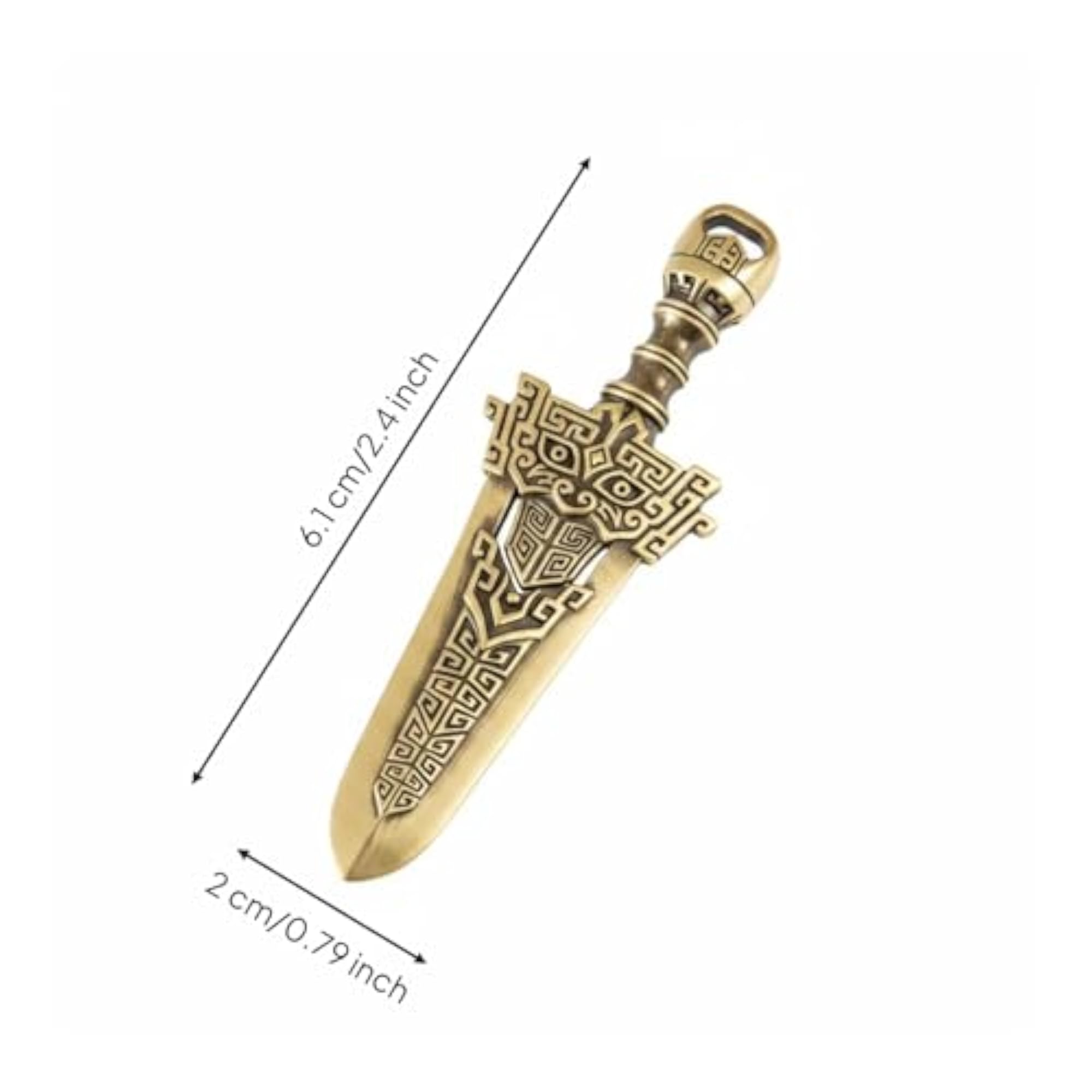 Geometric Engraving Sword Charm, Brass Pentacles Accessory