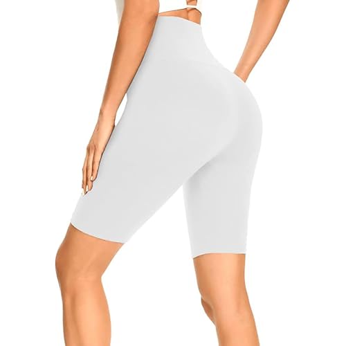 Image of Runmeihe High Waisted Cycling Shorts Women Tummy Control Athletic Anti Chafing Biker Shorts for Yoga Gym Running Cycling Sports (UK, Alpha, S, M, Regular, Regular, White1, Medium Pants)
