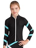 TTAO Girls Zip Sweatshirts Long Sleeve Running Workout Active Jacket Mock Neck Lightweight Biker Jogger Coat Blue Green 14 Years