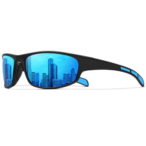 Ofwin Sports Polarized Sunglasses for Men Women Wrap Around Sun Glasses Fishing Cycling Driving Running UV Protection Blue Mirrored