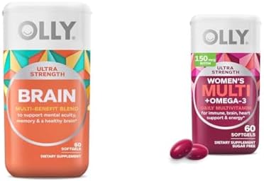 OLLY Ultra Strength Brain Softgels, Nootropic, Supports Healthy Brain Function, Memory, Focus & Ultra Women’s Multi Softgels, Overall Health and Immune Support, Omega-3s, Iron, Vitamins A, D