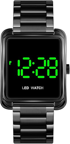 findtime LED Digital Herrenuhren Kalender Edelstahl Minimalistische Armbanduhren für Herren Schwarz
