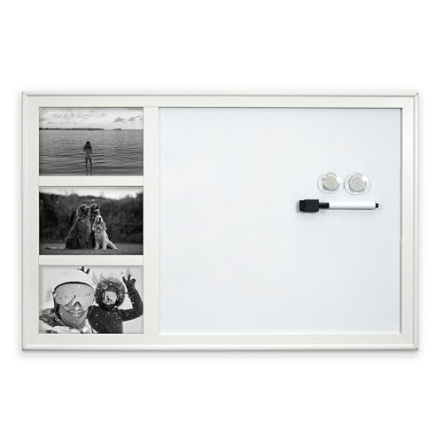 Cathedral Products Magnetisches, trocken abwischbares Whiteboard, hochwertige trocken abwischbare Oberfläche mit 3 integrierten 15,2 x 10,2 cm großen Bilderrahmen, inklusive Marker und Magneten, Weiß