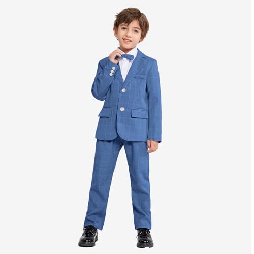 Image of LOLANTA Boys Suit Wedding Ring Bearer Outfit Kids Formal Wear Dress Clothes | Boy 3-Piece Plaid Suits, Sport Coat Blazer and Pants Set with Adjustable Bow Tie, Gentleman Birthday Party Graduation Outfits
