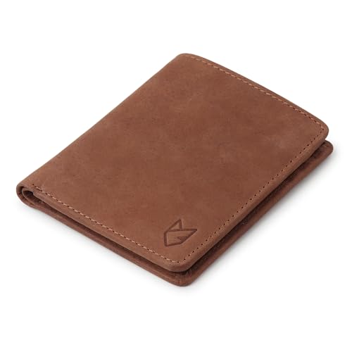 Slim Bifold Leather Wallet for Men with Secret Hidden Pocket and Coin Pocket, RFID Blocking Men’s Wallet with Separate Bill Section(Hunter Tan)