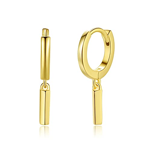 925 Sterling Silver Huggie Hoop Dangle Bar Drop Earrings