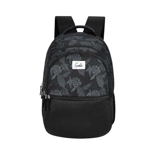 Image of Genie Forest Laptop Backpack for Women in Black colour. More Volume, 3 zips, Stylish & Trendy College Bags for Girls, Water Resistant, Lightweight Bags for Office, Travelling. 36 litres. 19 inch