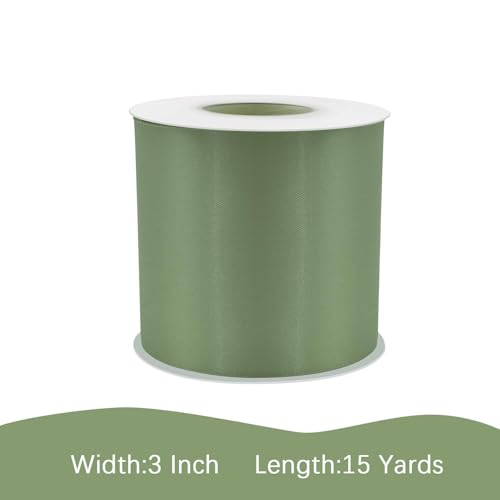 Image of Dusty Sage Green Satin Ribbon 3 inch X 15 Yards Polyester Ribbon for Gift Wrapping Very Suitable for Weddings Party Hair Bow Invitation Decorations and More