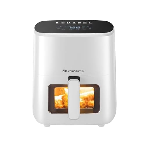 Melchioni Family | MARIANNA NEW Friggitrice ad Aria 5L Air Fryer Compatta con Contenitore Antiaderente, Display Touch, 7 Programmi, Timer 60 min, Temperatura 80°-200°C, 1500W
