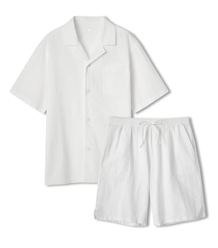 Image of DAVID ARCHY Men's Pajamas Set, Short Sleeve Shirt and Shorts | Breathable, Summer Beach Loungewear, Cruise Vacation Outfit