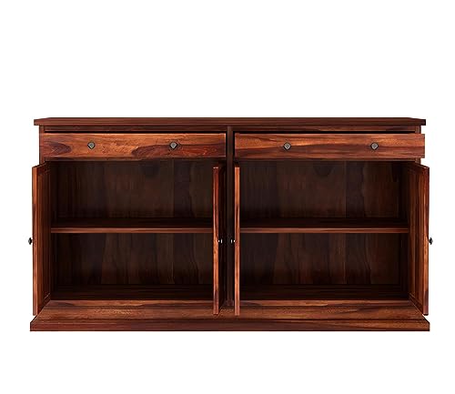 Image of SHIKHA WOOD CRAFT Solid Sheesham Wood Sideboard Cabinet with 2 Drawers & 4 Doors, Multipurpose Wooden Storage Organizer Furniture for Living Room, Kitchen, Crockery, and Bedroom (Honey Finish)
