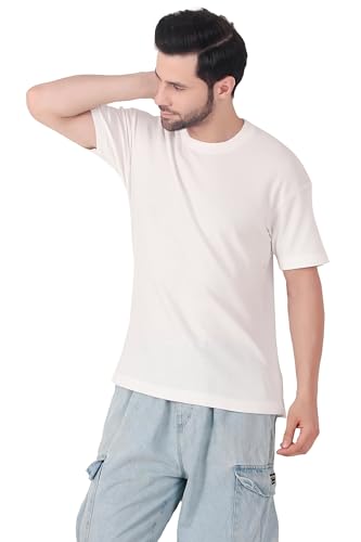 Image of Solid Self Design Oversized Tshirt for Men | Oversize T-Shirts for Men | Men Drop Shoulder Tshirts | Bagy Fit Men Tshirt