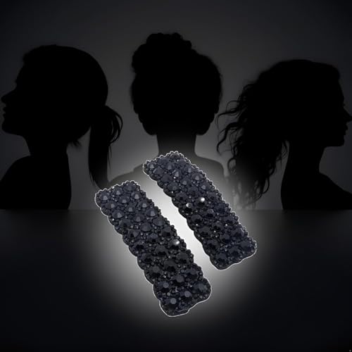 2 Pinzas para el cabello con cierre a presión y decoración de piedras negras para mujeres y niñas, diseño rectangular coreano miniatura 4