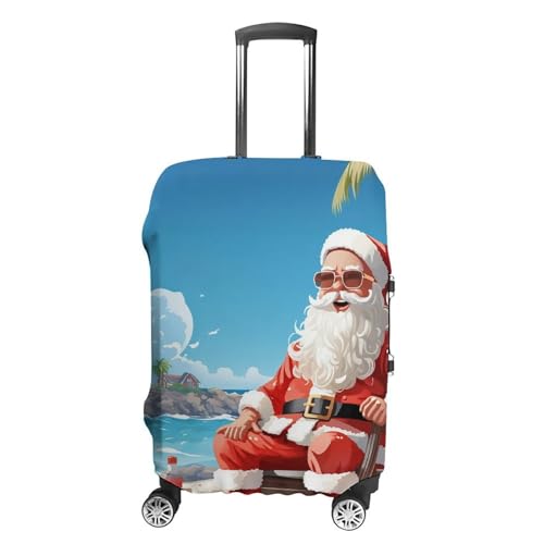 Santa Claus At Beach Luggage Cover, Washable Elastic Suitcase Cover Protector Fit 18-32 Inch Luggage
