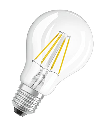 Osram Lámpara LED Base Classic A, en forma de bombilla con casquillo E27, no regulable, reemplaza 40 vatios, estilo filamento transparente, blanco cálido - 2700 Kelvin, paquete de 2