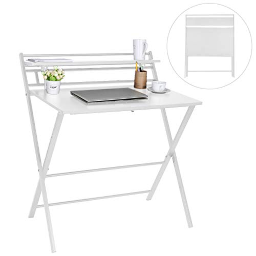 Folding Study Desk, Folding Laptop Table Home Corner Desks Simple Computer Desk with Shelf for Small Space Home Office (White2)