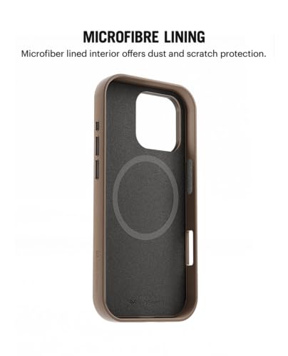 Image of DailyObjects Leatherite Case for iPhone 16 Pro Compatible with Mag-Safe Wireless Charging | Black-Beige Hybrid Magnetic Back Cover