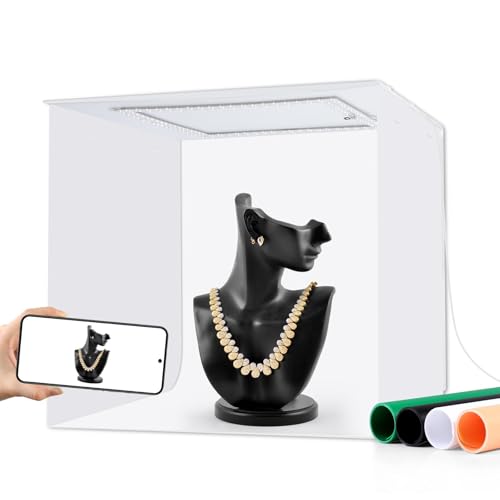 DIYLooks ポータブルフォトスタジオライトボックス、ライトボックス写真、16インチx16インチ プロフェッショナル調光機能付き撮影テントキット CRI>97 150LEDライト付き 5700k 3600lm 4つの背景幕 小さな製品写真用