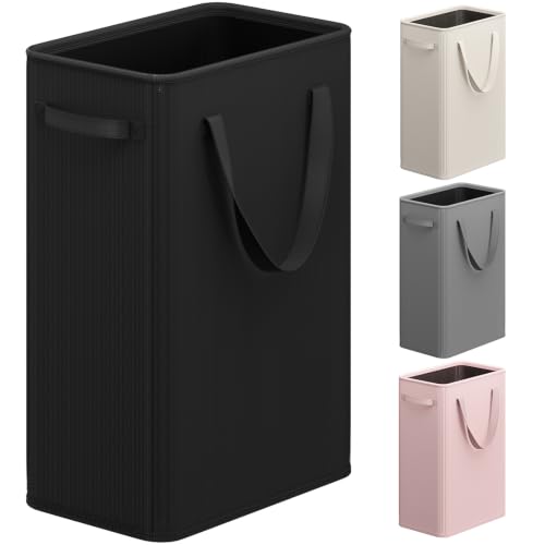 Optish 75L Slim Laundry Hamper, Large Laundry Basket With Handles, Black Narrow Laundry Basket for Dorm, Bedroom, Living Room, Collapsible Laundry Hamper