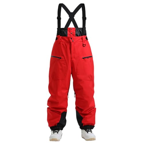 TDHLW Snowboard Cargo Pants for Men Women Winter Ski Pants Waterproof Outdoor Windproof Hiking,Red,XXL