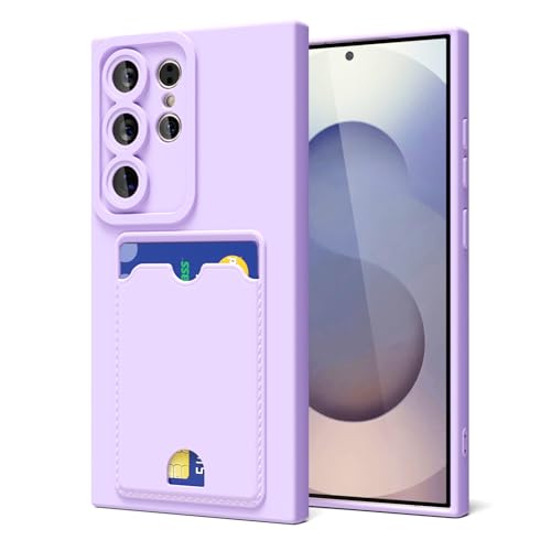 oakxco for Samsung Galaxy S25 Ultra Case with Card Holder, Cute Silicone Wallet Phone Case with Credit Card Slot, Soft Rubber Slim Purse for Women with Camera Cover Protection, Purple Lavender Lilac