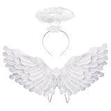 Antspirit Angel Costume Wings And Halo Angel Costume for Girls Kids Women Adult Halloween Christmas (White)
