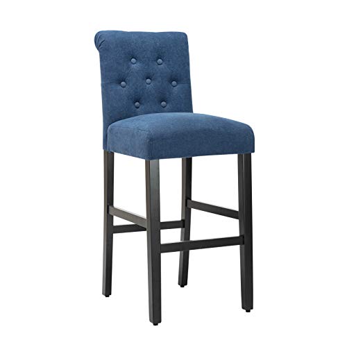 Lssbought Set Of 2 Button-Tufted Velvet Barstools Bar Chairs With Wooden Legs(Seat Height: 30 Inches, Blue) #TOP4