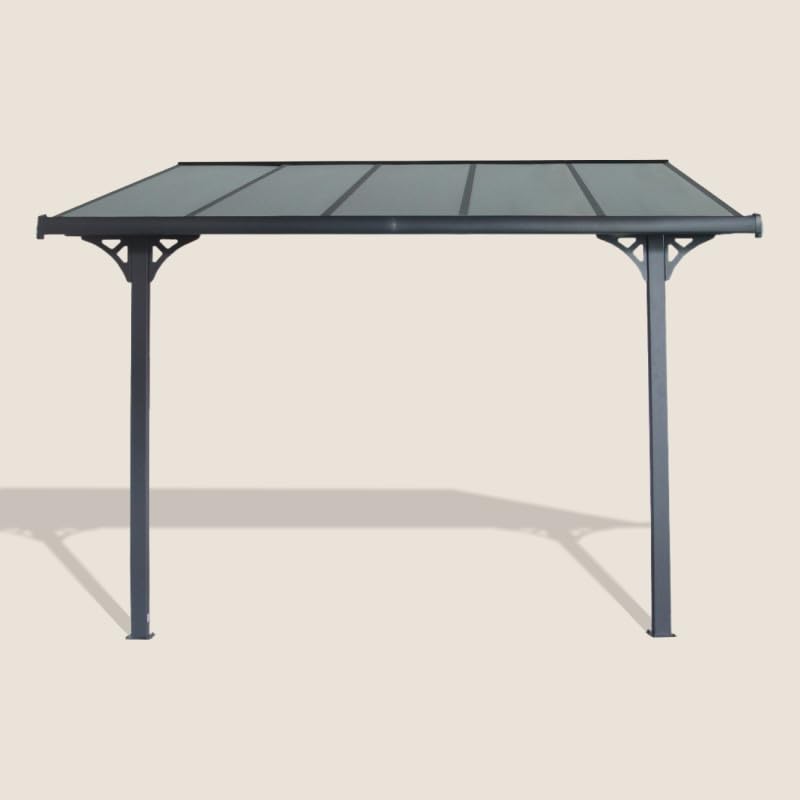 Pergola Adossée en Aluminium Anthracite 3,05x3,14m avec Toit en Polycarbonate 6mm