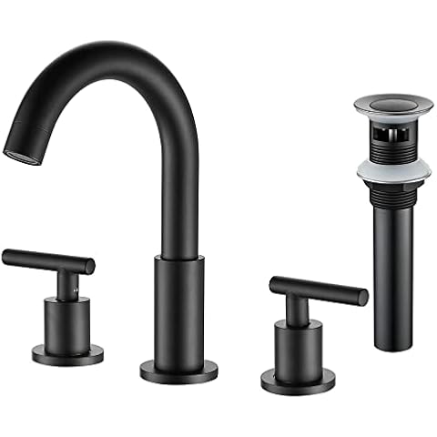 MYHB Matte Black Faucet Bathroom for 3 Hole Sink 8 inch Widespread 2-Handle, Drain Included, SH001HNS Cover