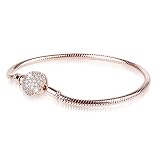 GNOCE Charm Bracelet Sterling Silver Rose Gold Plated DIY Snake Chain Endearing Gifts For Her Basic Charm Bracelet Dainty Bangle with Crystal Round Shape Clasp (2Rose Gold, 8.3)