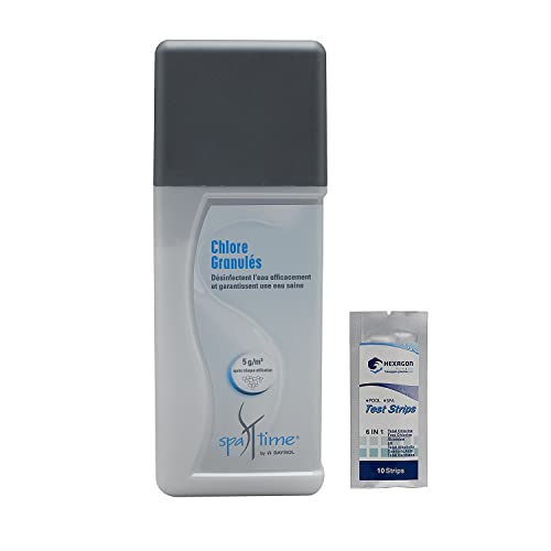 BAYROL SpaTime Chlore Granulés - 1kg | Chlore Stabilisé - Désinfection Régulière - Dissolution Rapide + 10 Tests HPS OFFERTS 6 en 1
