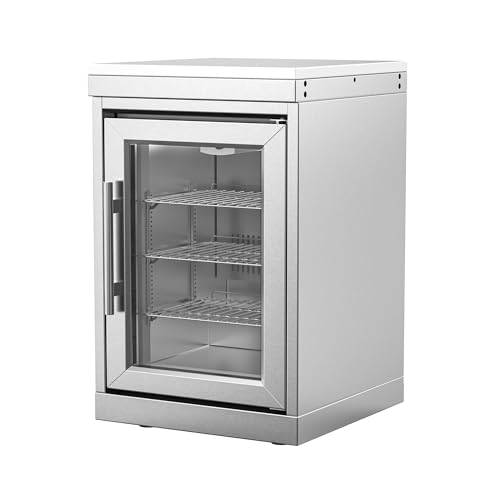 Image of Stainless Steel Outdoor Refrigerator Cabinet, 68L Built-In Single Door Refrigerator with Brushed SS Frame, 0-10C Adjustable Temp with LED Light, for Modular BBQ Grill Island