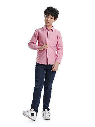 Ochenta Boys' Oxford Dress Shirts Button Down Long Sleeve Big Kids Casual Formal School Uniform Shirt Pink Tag 120Cm - 4T #TOP4