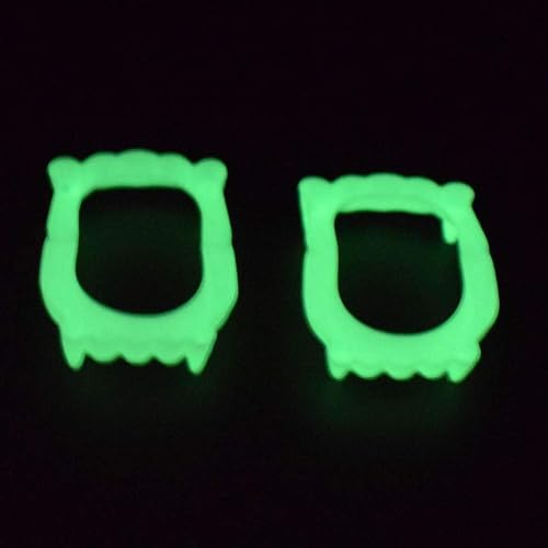 Calsgkspray 2Pcs Green Vampire Teeth Fangs Glow in The Dark Plastic Fake Vampire Teeth Kids Sharp Teeth Halloween Decorative Luminous Dentures