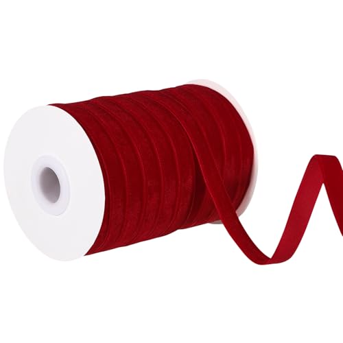 woric Red Velvet Ribbon 30 Yards 3/8 Inch Vintage Thin Ribbon Red Bows for Choker Wedding Hair Bows Flower Bouquet Gift Wrapping Garland Christmas Tree Decorations