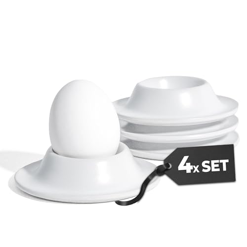 MIAMIO - Eierbecher 4er Set Keramik, Steingut Eierbecher mit Ablage,...