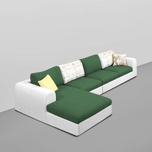 Image of Koza LHS 6 Seater L Shape Sofa Set for Living Room (Green Grey Fabric) Premium Fabric Sofa