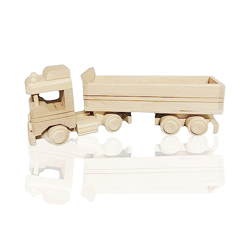 VESPLO Wooden Truck Toy - for 3+ Yr Children - Handmade in Poland - Natural Unfinished Wood Eco Friendly Toy
