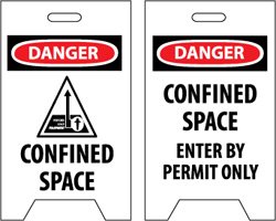 NMC FS33 Double Sided Floor Sign, Legend "Danger - CONFINED Space CONFINED Space Enter by Permit ONLY", 12" Length x 20" Height, Coroplast, Black on White