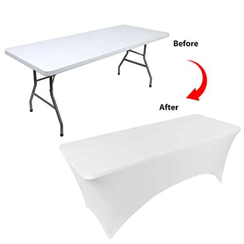 Bddc Fitted Table Covers For 6 Foot Tables, Spandex Table Covers 6Ft, White Table Clothes For 6 Foot Rectangle Tables, Tablecloths For Parties, Banquet, And Festival (2 Pcs) #TOP2