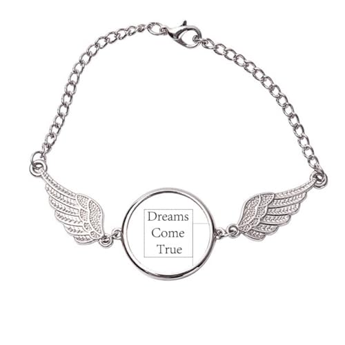 Bracelet citation inspirante Dreams Come True avec ailes d'ange protectrices