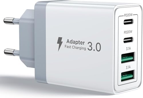 Caricatore USB C Rapido 40W 4Porto Presa USB Caricatore Multipla PD & QC3.0 Carica Cellulare, Spina Alimentatore Caricabatterie per Samsung S22 S23 S24 iPhone 15 16 14, Spinotto Muro Adattatore — foto principale