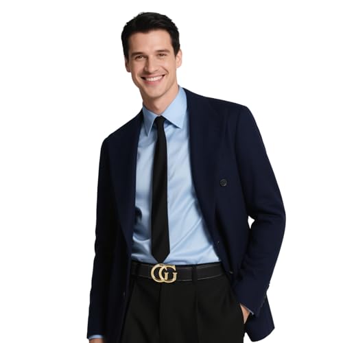 Image of Aurolran Men&Womens Leather Dress Belt Business Automatic Buckle Belt Color-Black Silver Gold