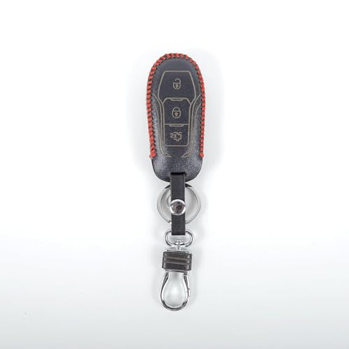 Image of Leather Car Smart Key Cover Case for New Ecosport, Endeavour, New Fiesta, Figo, Aspire (Black)