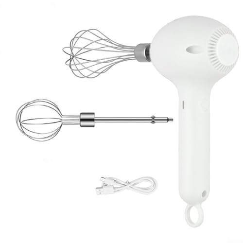 EffiFish Batidora de mano eléctrica, batidora de huevos recargable inalámbrica con motor de 30 W, batidora de alimentos inalámbrica portátil para hornear herramientas de cocina, verde (blanco)