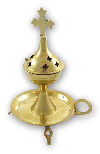 Nativity Gift Shop Brass Jerusalem Church Incense Burner Cross 7.5"