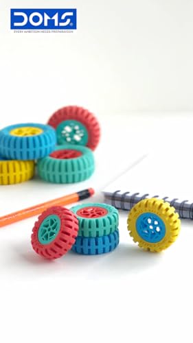 Doms Mini E-Racer Wheel Shape Erasers Pack of 40 Value Pack| Attractive Colors| Better Grip, Clean & Neat Erasing| Best Birthday Gift for Children, Multi-Color