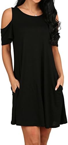OFEEFAN Lady's Casual T-Shirt Sleeveless Swing Dress Tunic Tank Top Dresses Black M