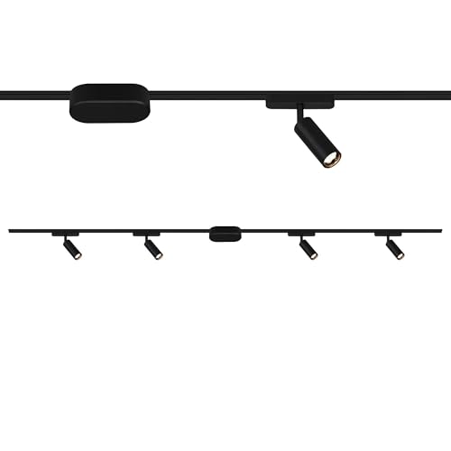 Briloner Set Sistema a binari, 4x faretti LED, espandibili, orientabili, lampade, sistema di illuminazione a binario a soffitto, binario per faretti, lampada a soffitto, plafoniera LED, 2 m, nero