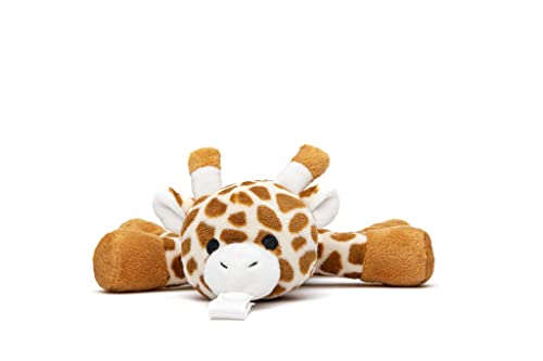 KINREX Baby Pacifier Holder – Soft Giraffe Stuffed Animal with Pacifiers Binky Clip for Newborn Babies, Boys & Girls, Preemie, Infant, Brown Measures 18 cm. / 7.09”